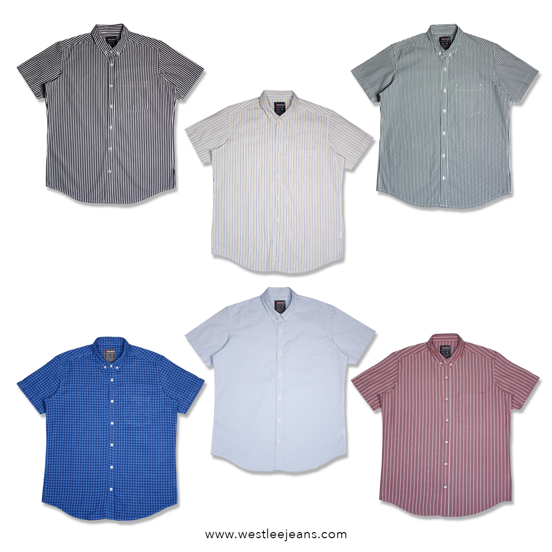 Kemeja Katun Pria BWS24 PDE Kotak - Kotak Biru Tua - Gambar 2